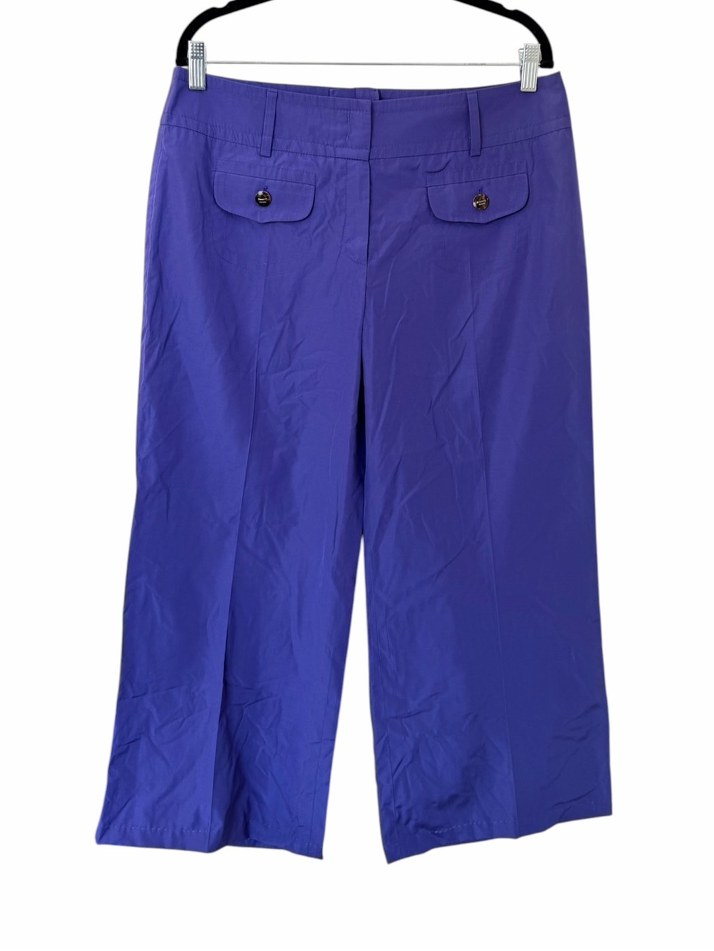 Escada Purple Silk Cotton Wide-Leg Cropped Trousers Pants